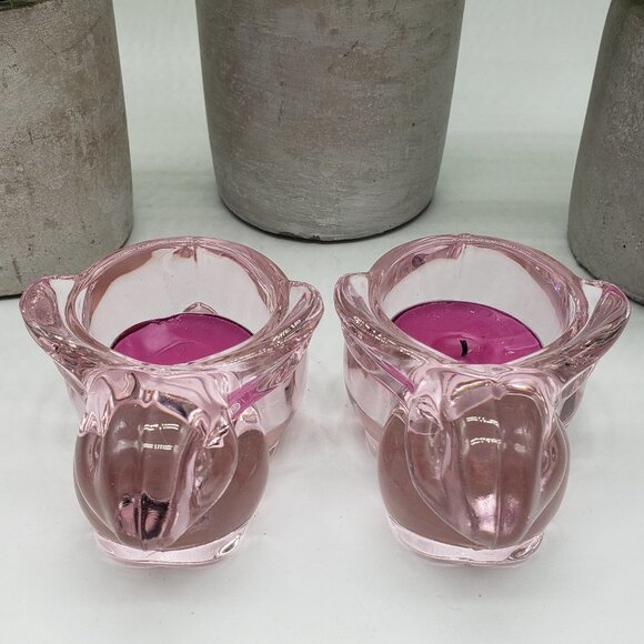 Indiana Glass Vintage Light Pink Bunny Rabbit Tealight Candle Holders Set of 2 - Picture 5 of 9
